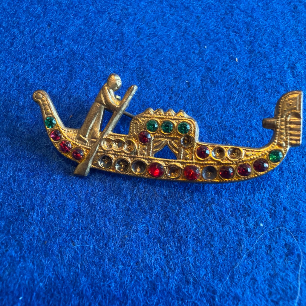 Gold Gondola Brooch With Colorful Gems